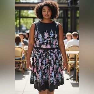 Talbots 14 W Petite Floral & Black Dress EUC